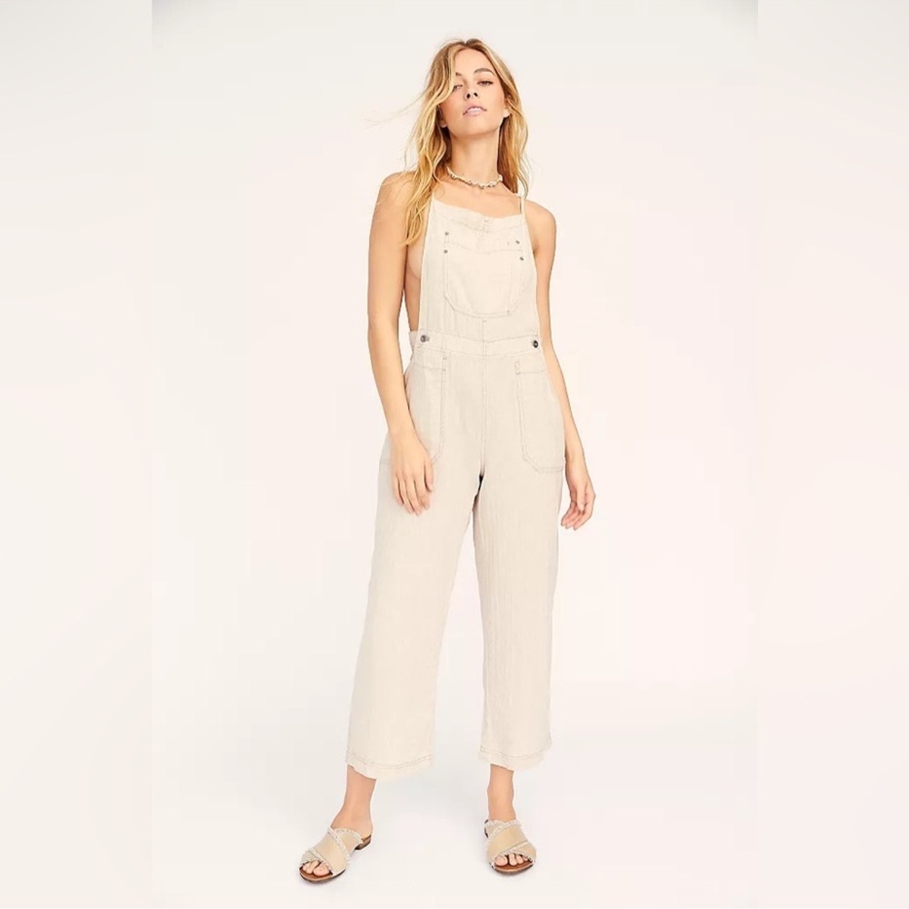Free People Natural Sights Overalls Jumpsuits in Natural Boho Chic Sz S New